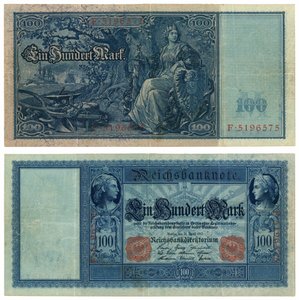 Uma nota de cem marcos, 1910 (recto e verso) de German School