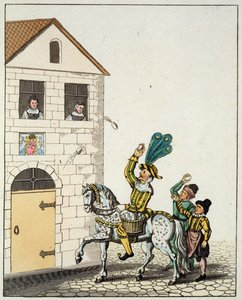 Uma dança circular na praça principal da cidade, desde a antiga alfândega de Nurembergs e Jester em um cavalo malhado jogando ovos, da antiga alfândega e prática de Nurembergs em jogos e canções, reeditada em 1831 (cor de German School