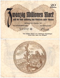 Uma nota de vinte milhões de notas, 1923 (recto e verso) de German School