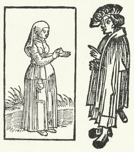 Um corte de madeira de uma cena da história de Till Eulenspiegel. (gravura) de German School