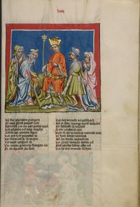 Aaron Transforma a Vara numa Serpente de Weltchronik Ms. 33, fol. 73, c.1400-10 (tempera, tinta dourada e prateada, tinta em pergaminho) de German School
