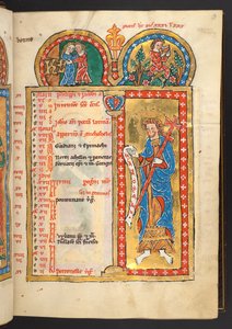 Adicionar. 60629, f.3 de maio, de 12 páginas de calendário em ouro e cores, com molduras arquitetônicas contendo cada um um signo do Zodíaco, um apóstolo e um trabalho do mês (velino) de German School