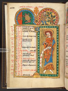 Adicionar. 60629, f.5v Outubro. 12 páginas de calendário em ouro e cores, com molduras arquitetônicas cada uma contendo um signo do zodíaco, um apóstolo e um trabalho do mês.  Saltério. Saltério Iluminado com Calendário, Cânticos e Ladainhas para o uso da  de German School
