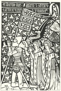 Alberto III, Duque da Áustria, com suas duas esposas, Elisabeth da Boémia e Beatrice de Nuremberga (gravura) de German School