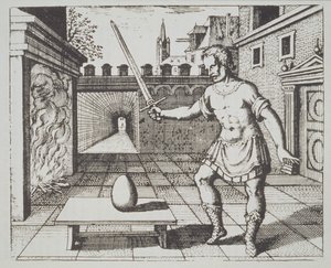 Alegoria alquímica: O ovo dos filósofos, de Srutinium Chymicum, de Michael Majer (1687), ilustrado em uma história da magia publicada no final do século XIX. de German School