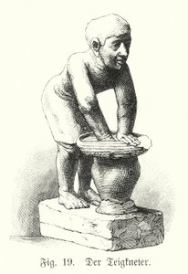 Antiga figura egípcia de um homem que mistura massa (gravura) de German School
