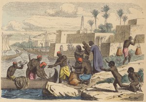 Antigos pescadores egípcios (gravura colorida) de German School
