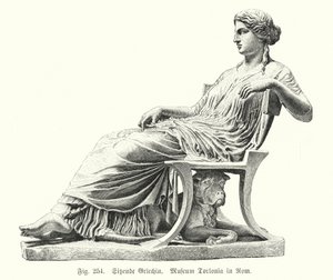 Antiga estátua grega de uma mulher sentada (gravura) de German School