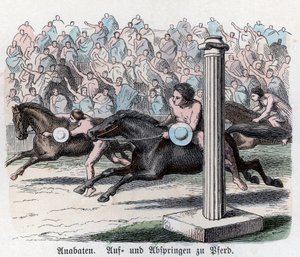 História Antiga. Grécia. Competições desportivas, corridas de cavalos. Alemão ... (gravura) de German School