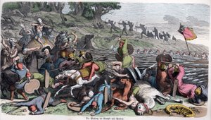 História Antiga. Macedónia. Falange macedónia a combater os persas. ... (gravura) de German School