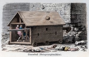 História Antiga. Roma. Máquinas de guerra, aríete ... (gravura) de German School