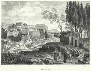 Antiga cidade de Micenas, Grécia (gravura) de German School