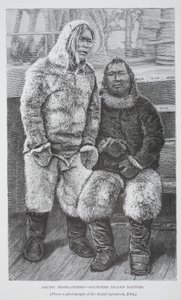 Highlanders do ártico - nativos da ilha de Saunders, bar. Londres 1886 (gravura) de German School