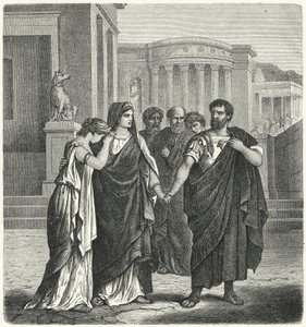 Atilius Regulus preparando-se para deixar Roma para retornar ao cativeiro em Cartago (gravura) de German School
