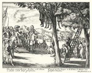 Atrocidades cometidas contra os protestantes irlandeses por James II e pelo conde d "Avaux, 1689 de German School