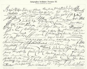 Autógrafos de pessoas famosas: escritores e cientistas alemães (gravura) de German School