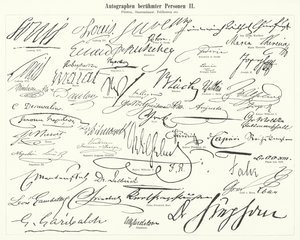 Autógrafos de pessoas famosas: estadistas, príncipes, generais, etc (gravura) de German School