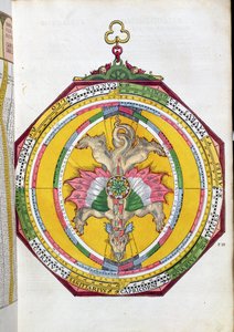BT1.70.2 Volvelleor com o zodíaco, ilustração de Astronimicum Caesareum pelo bar de Peter Apian (Bennewitz) (1495-1552). em Ingolstadt, 1540 (xilogravura colorida) de German School