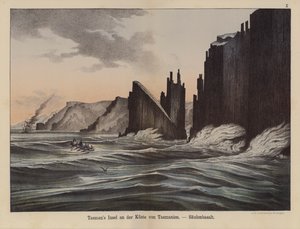 Colunas de basalto na Ilha da Tasmânia, Tasmânia, Austrália (cor litho) de German School