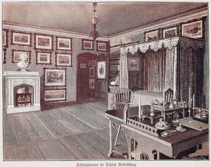 Quarto do Kaiser no Castelo de Babelsberg, gravura, Alemanha de German School