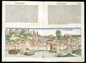 Visão de olho de pássaro de Constance da Crônica de Nuremberg por Hartmann Schedel (1440-1514) 1493 de German School