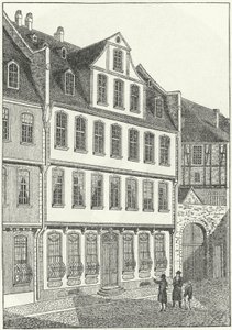 Berço do escritor e estadista alemão Johann Wolfgang von Goethe, Frankfurt, Alemanha (gravura) de German School