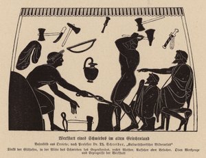 Oficina de ferreiro na Grécia antiga (litografia) de German School
