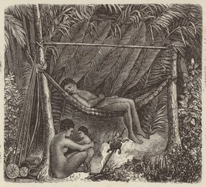 Brasileiro nativo descansando em uma rede (gravura) de German School