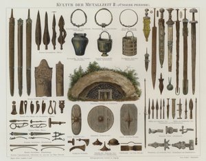 Artefactos da Idade do Ferro e do Bronze (cor litho) de German School