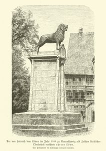 Leão de bronze erguido por Henrique o Leão em Brunswick em 1166 (gravura) de German School