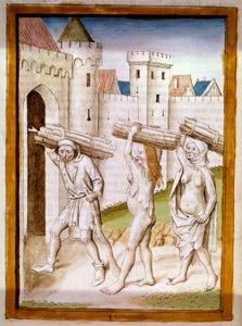 Miniatura de Bucherons retirada de uma tradução alemã das fábulas de "Kalila (Calila) e Dimna" de Bidpai. Chantilly do século XV, Musee Conde de German School