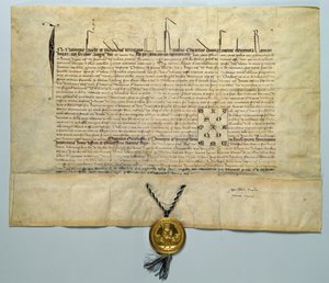 Touro de Carlos IV (1316-78) Sacro Imperador Romano, 29 de janeiro de 1365 (tinta em pergaminho com selo de ouro) de German School