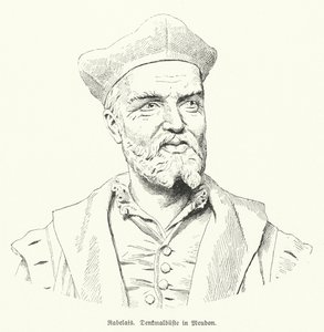 Busto do escritor francês François Rabelais em Meudon, França (litho) de German School