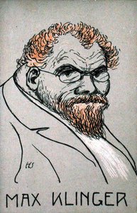 Caricatura de Max Klinger (1857-1920) (cor litho) de German School