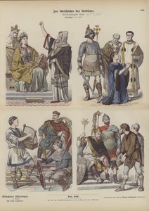Roupas carolíngio-francesas, século VIII (gravura colorida) de German School