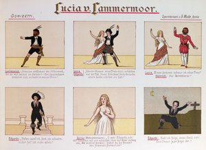 Desenhos animados tirando sarro da ópera Lucia di Lammermoor por Donizetti (cor litho de German School