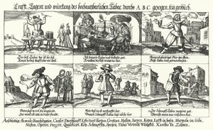 Desenho animado sobre tabaco e cachimbo fumando (gravura) de German School