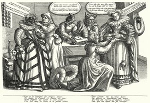 Desenho animado sobre fantasia de mulher, início do século XVII (gravura) de German School