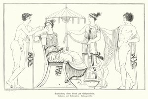 Cassandra sendo preparada para o seu casamento com Bellerophon (gravura) de German School