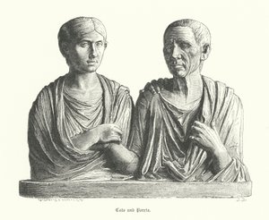 Cato e Porcia, antiga escultura romana (gravura) de German School