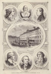 Centenário do Tribunal e Teatros Nacionais, Mannheim, Alemanha (gravura) de German School