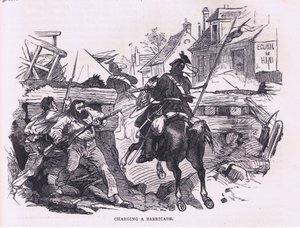 Charging a barricade, Cassells History of the War between France and Germany publicado pela Cassell and Company Limited, c.1890 (litho) de German School