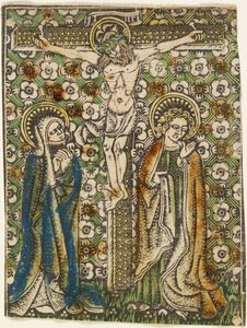Cristo na cruz com Maria e São João, c.1460 (metalcut) de German School