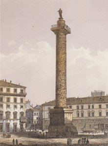 Coluna de Marco Aurélio, Roma (litografia a cores) de German School