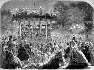 Concerto no quiosque de música Champs-Elysées, gravura alemã v. 1861. de German School