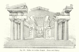 Construção de um templo dórico grego antigo (gravura) de German School