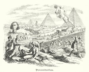 Construção das Pirâmides, Egipto antigo (gravura) de German School