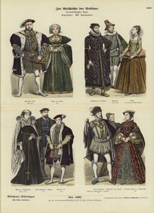 Trajes da realeza e nobreza ingleses e escoceses, século XVI de German School