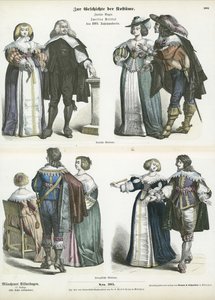 Trajes da nobreza alemã e francesa, meados do século XVII de German School