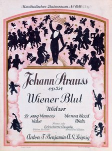 Capa da partitura da famosa valsa Wiener Blut op.354 de Johann Strauss II, (1825-99), 1930 de German School